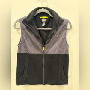 GAP Black and Gray Fleece Vest with Yellow Zip Accent